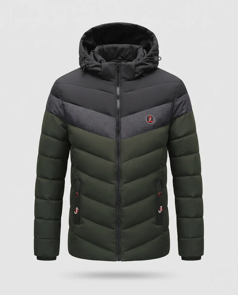 Männer gesteppte Winterjacke mit Kapuze, wasserabweisend, winddicht, isolierte thermische Fütterung, Nord Taschen