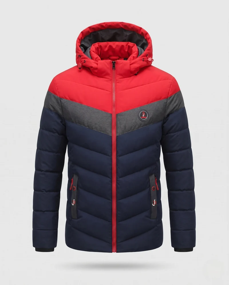 Männer gesteppte Winterjacke mit Kapuze, wasserabweisend, winddicht, isolierte thermische Fütterung, Nord Taschen