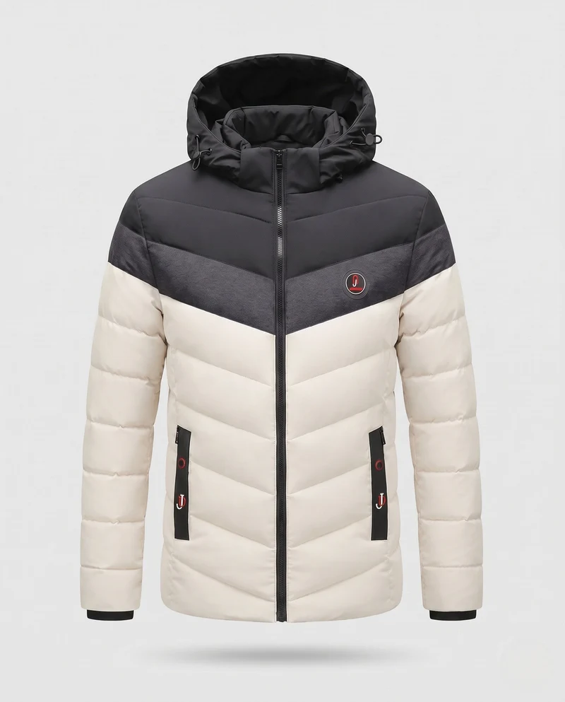Männer gesteppte Winterjacke mit Kapuze, wasserabweisend, winddicht, isolierte thermische Fütterung, Nord Taschen