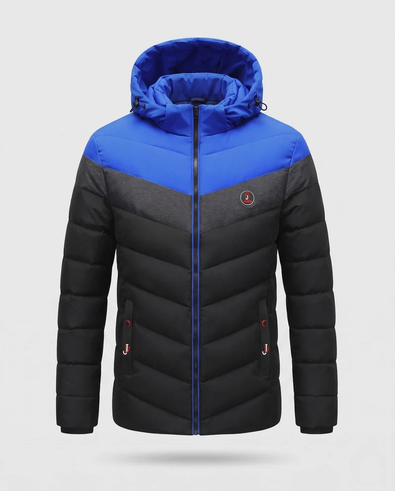 Männer gesteppte Winterjacke mit Kapuze, wasserabweisend, winddicht, isolierte thermische Fütterung, Nord Taschen
