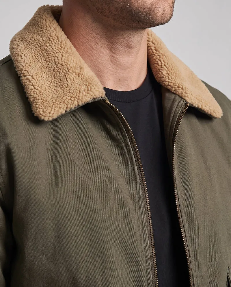 Herren Sherpa-gefütterte Canvas Bomberjacke mit Reverskragen und Klappentaschen Nord Taschen