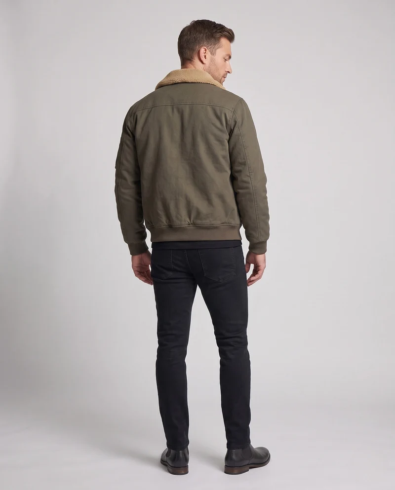 Herren Sherpa-gefütterte Canvas Bomberjacke mit Reverskragen und Klappentaschen Nord Taschen