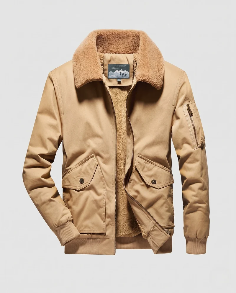 Herren Sherpa-gefütterte Canvas Bomberjacke mit Reverskragen und Klappentaschen Nord Taschen
