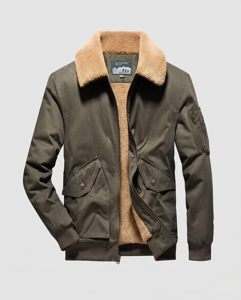 Herren Sherpa-gefütterte Canvas Bomberjacke mit Reverskragen und Klappentaschen Nord Taschen
