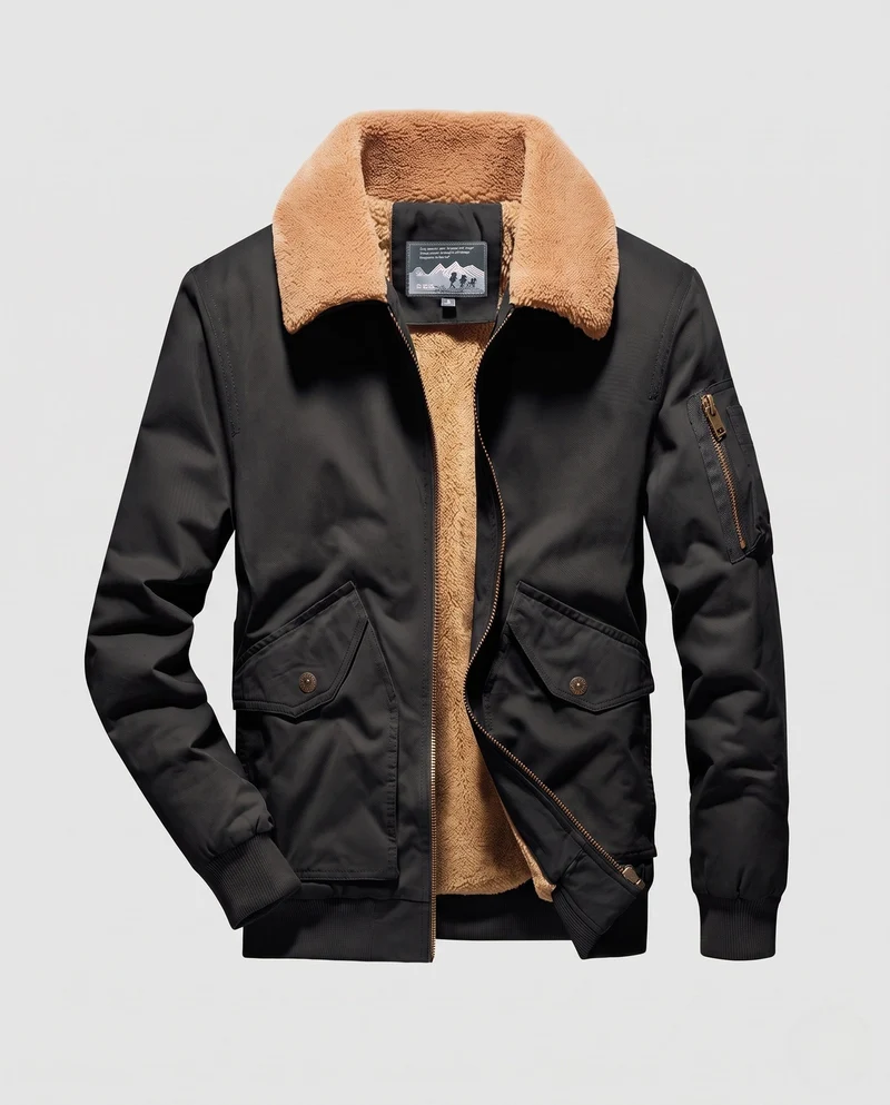 Herren Sherpa-gefütterte Canvas Bomberjacke mit Reverskragen und Klappentaschen Nord Taschen