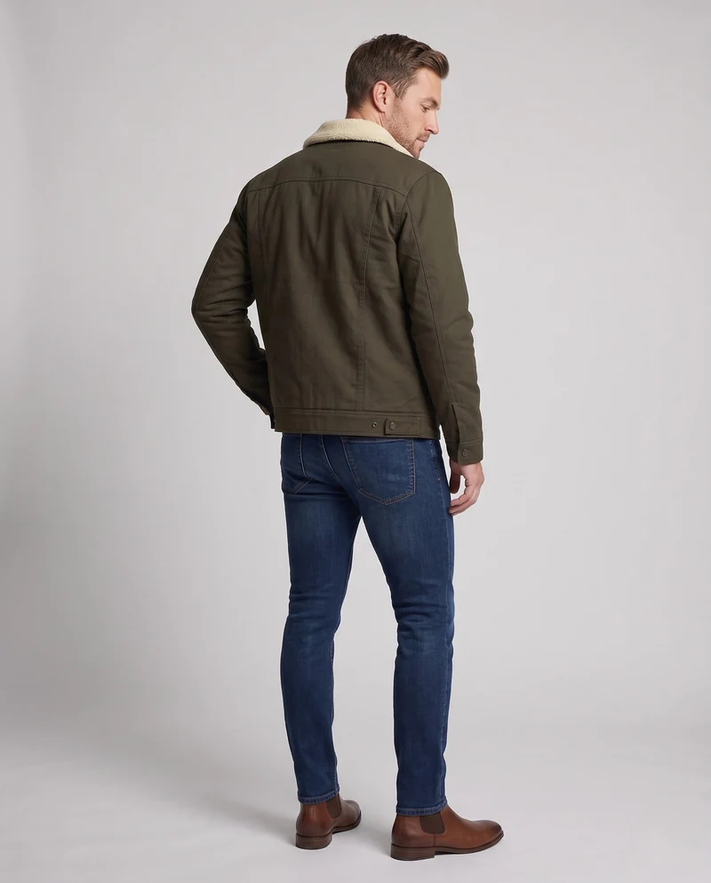 Herren-Sherpa-futterte Canvas-Jacke mit Reverskragen und Brusttaschen Nord Taschen
