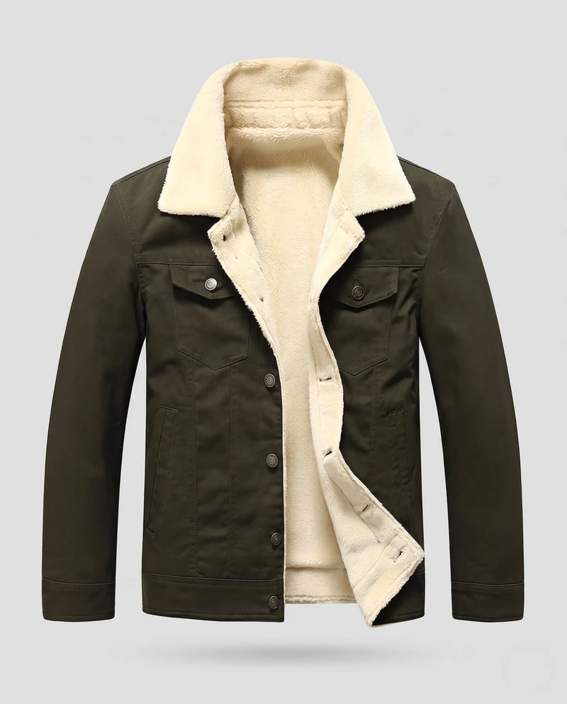 Herren-Sherpa-futterte Canvas-Jacke mit Reverskragen und Brusttaschen Nord Taschen
