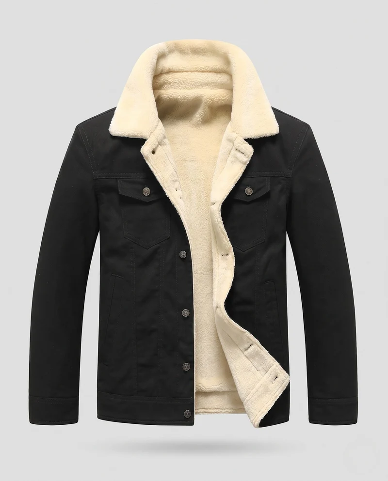 Herren-Sherpa-futterte Canvas-Jacke mit Reverskragen und Brusttaschen Nord Taschen