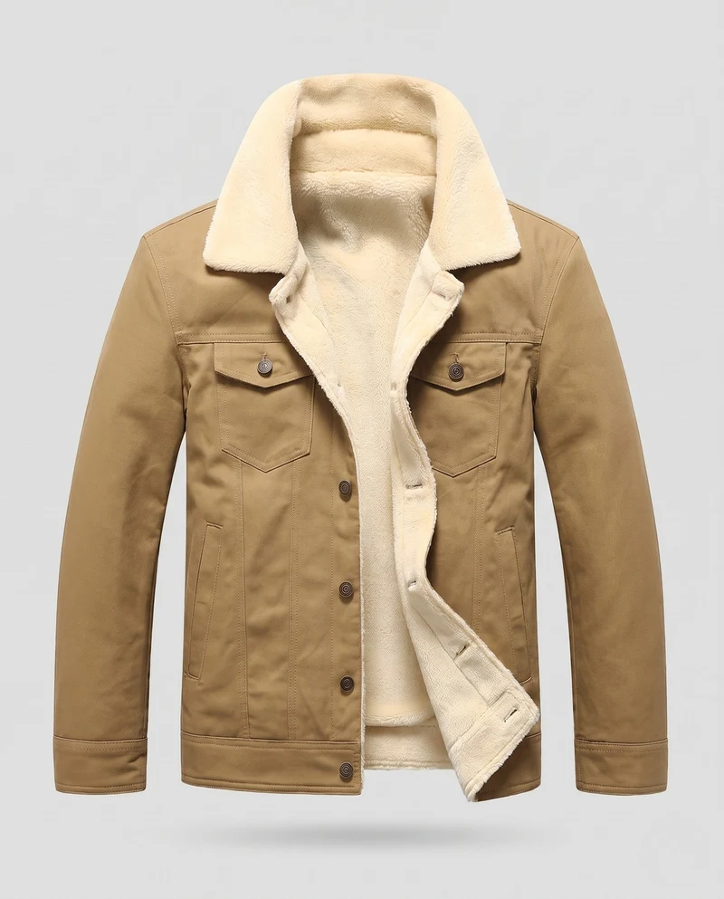 Herren-Sherpa-futterte Canvas-Jacke mit Reverskragen und Brusttaschen Nord Taschen