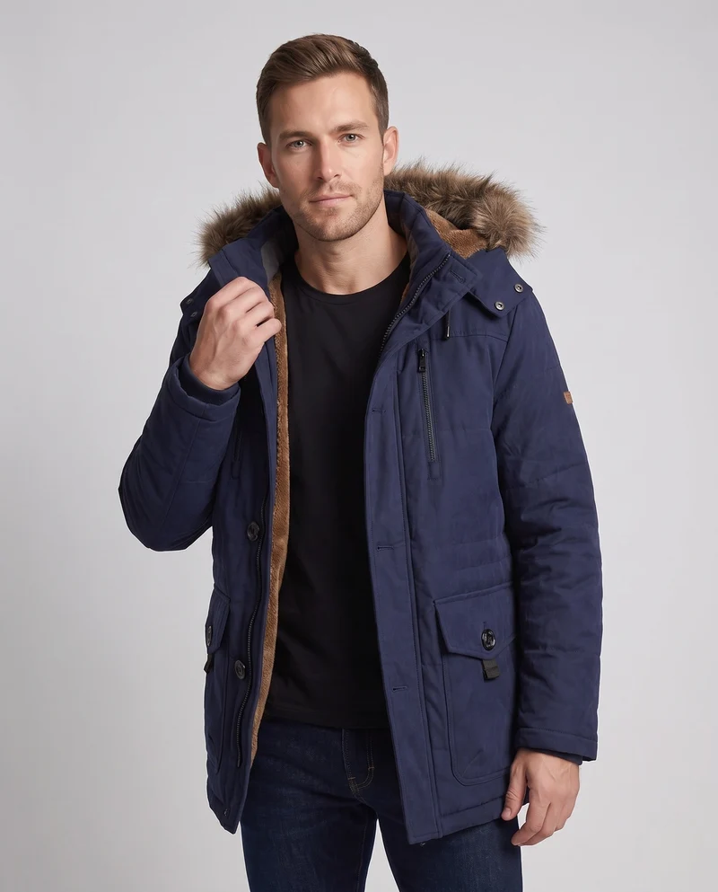 Herren-Parka mit Teddyfutter und Kapuze aus Kunstfell Nord Taschen