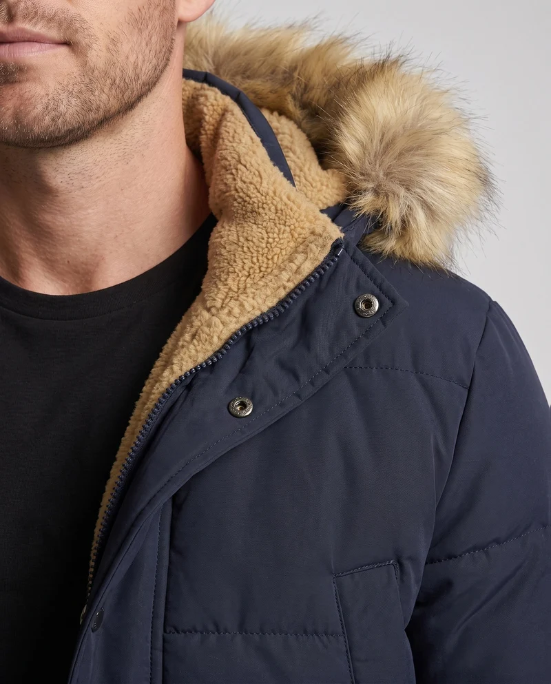 Herren isolierte Winter-Parka mit dickem Teddy-Futter, abnehmbarem Kunstfellkragen und multifunktionalen Taschen Nord Taschen