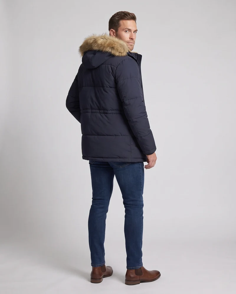 Herren isolierte Winter-Parka mit dickem Teddy-Futter, abnehmbarem Kunstfellkragen und multifunktionalen Taschen Nord Taschen