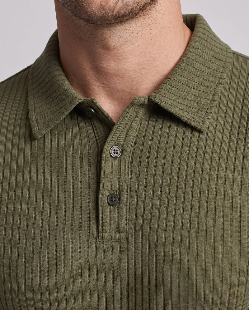 Herren Freizeit Langarm Polohemd aus feinem geripptem Jersey mit verdeckter Knopfleiste Nord Taschen
