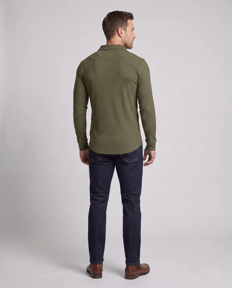 Herren Freizeit Langarm Polohemd aus feinem geripptem Jersey mit verdeckter Knopfleiste Nord Taschen