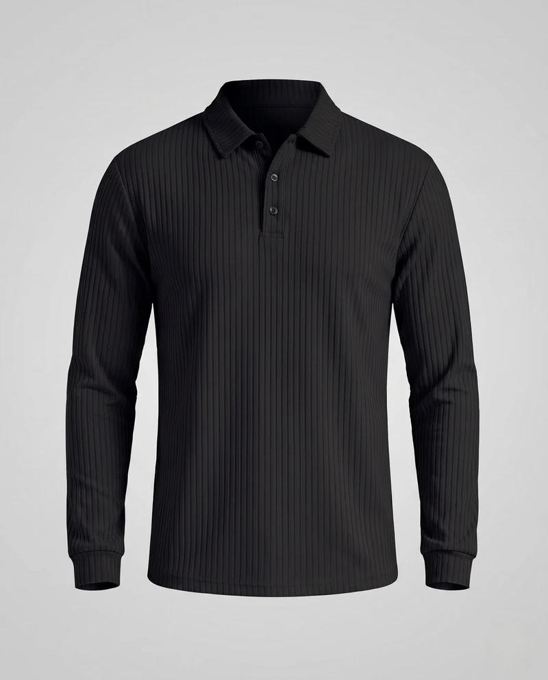 Herren Freizeit Langarm Polohemd aus feinem geripptem Jersey mit verdeckter Knopfleiste Nord Taschen