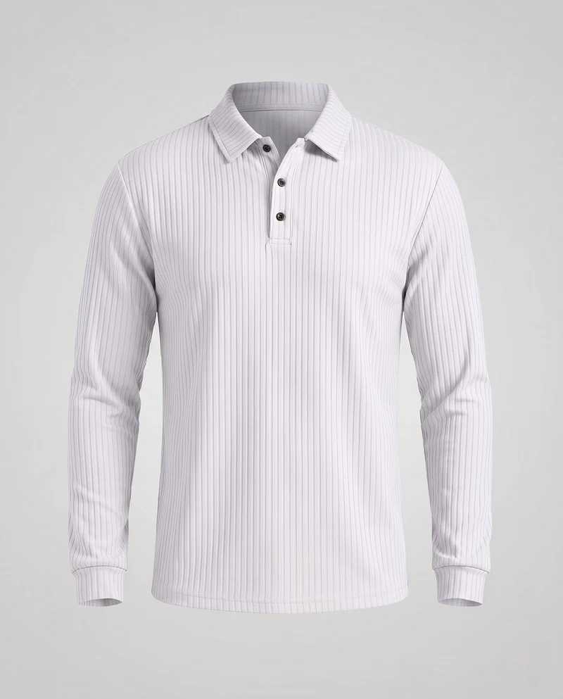 Herren Freizeit Langarm Polohemd aus feinem geripptem Jersey mit verdeckter Knopfleiste Nord Taschen