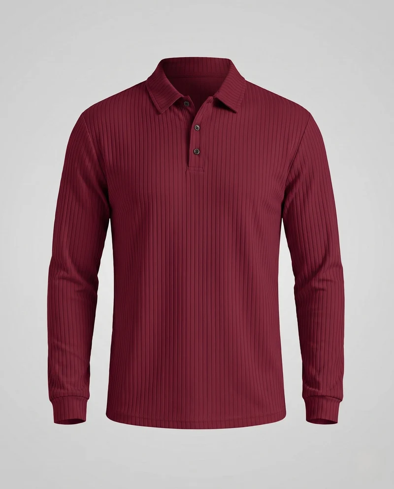 Herren Freizeit Langarm Polohemd aus feinem geripptem Jersey mit verdeckter Knopfleiste Nord Taschen