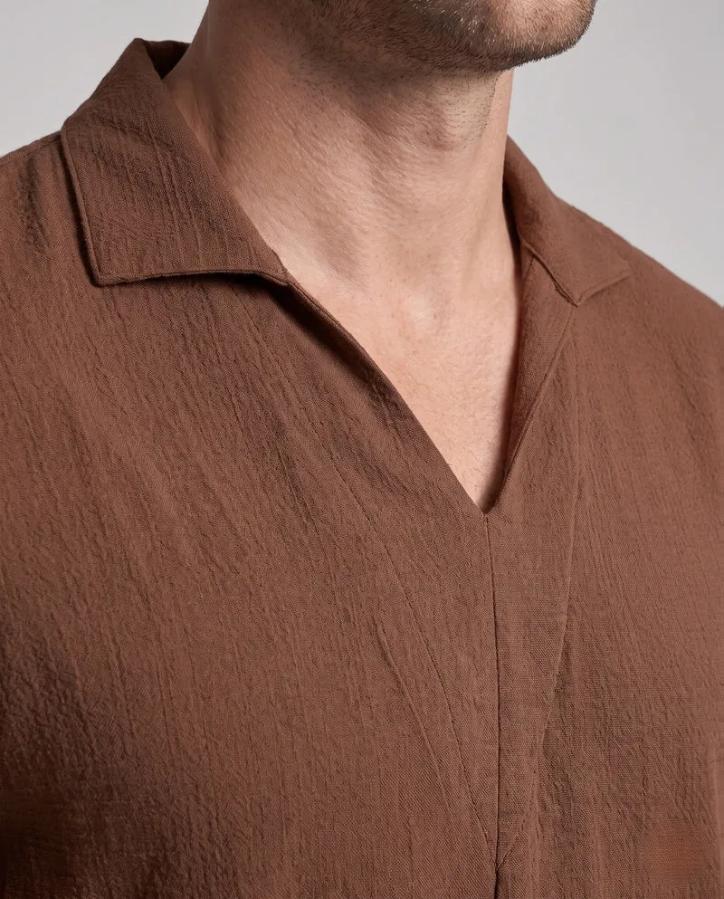 Herren Casual Leinen-Look Loungewear Set mit offener V-Ausschnitt und geraden Loungehosen Nord Taschen