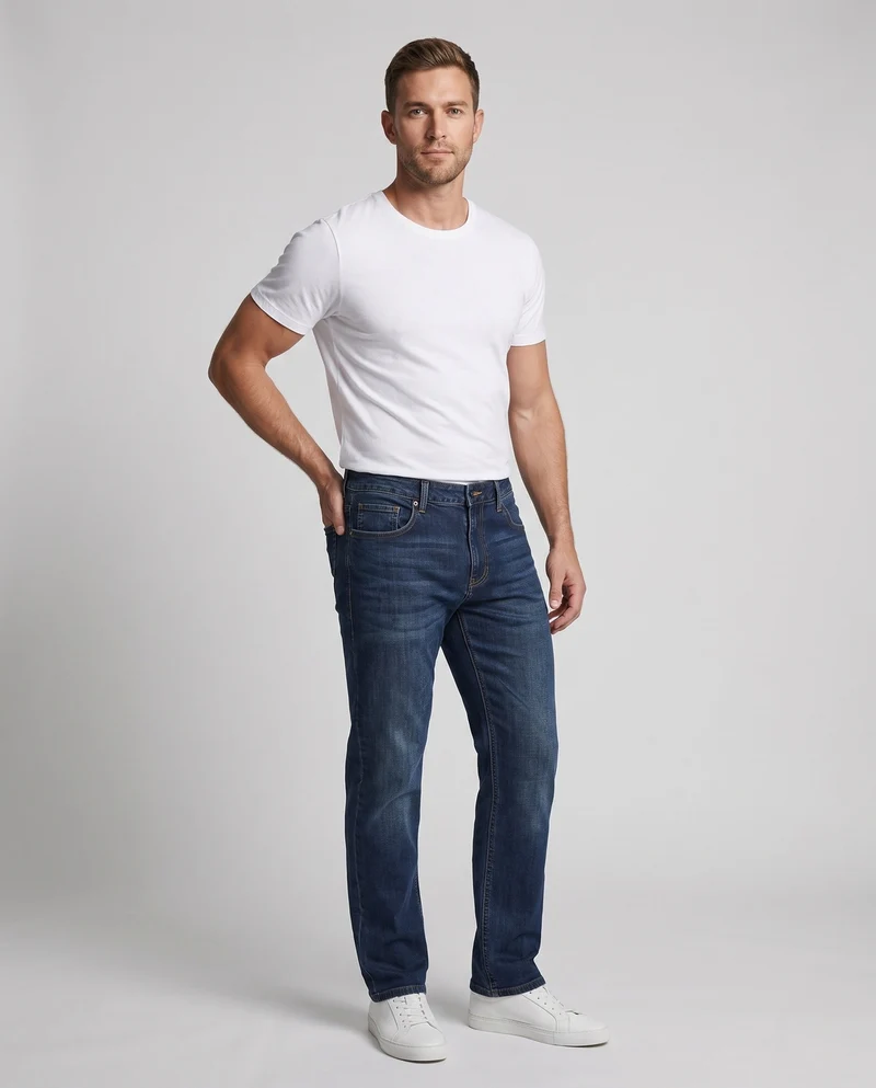 Herren gerade geschnittene entspannte Denim Jeans mit hoher Taille, fünf Taschen & lässiger lockerer Silhouette Nord Taschen