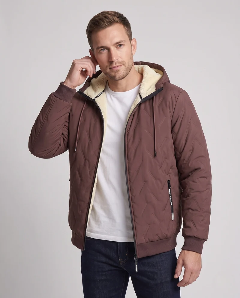 Herren gesteppte Kapuzenjacke Übergangsjacke mit Teddyfutter und winddichter Membran Nord Taschen