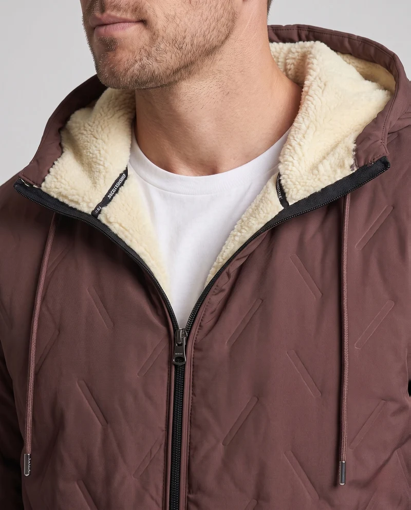 Herren gesteppte Kapuzenjacke Übergangsjacke mit Teddyfutter und winddichter Membran Nord Taschen