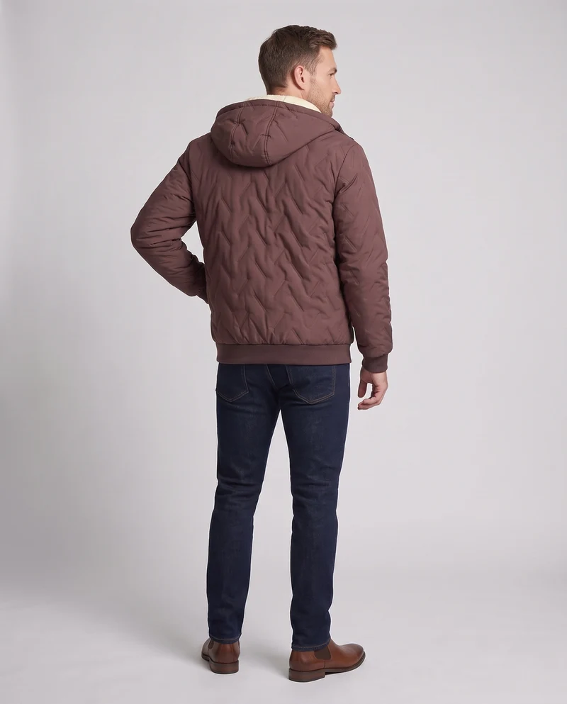 Herren gesteppte Kapuzenjacke Übergangsjacke mit Teddyfutter und winddichter Membran Nord Taschen