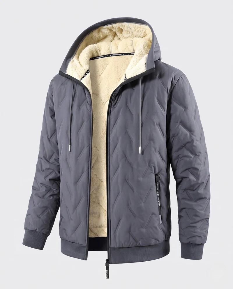 Herren gesteppte Kapuzenjacke Übergangsjacke mit Teddyfutter und winddichter Membran Nord Taschen