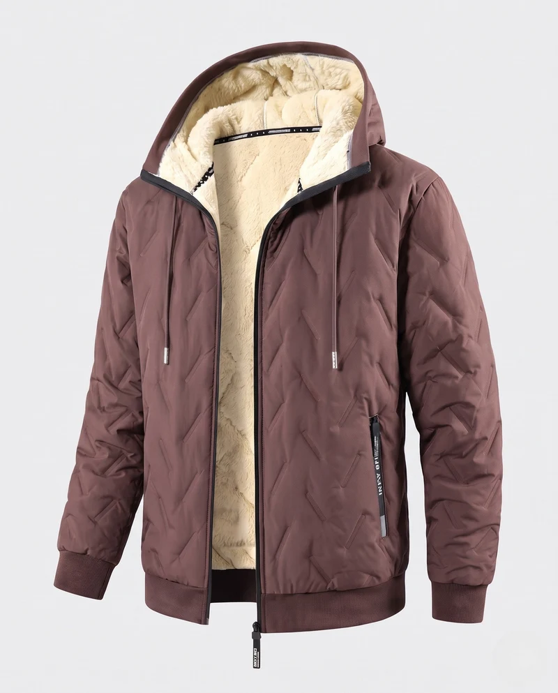 Herren gesteppte Kapuzenjacke Übergangsjacke mit Teddyfutter und winddichter Membran Nord Taschen