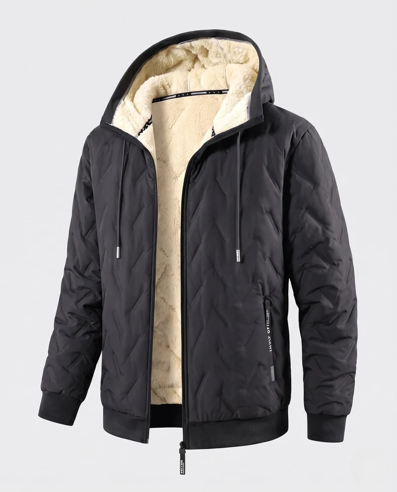Herren gesteppte Kapuzenjacke Übergangsjacke mit Teddyfutter und winddichter Membran Nord Taschen