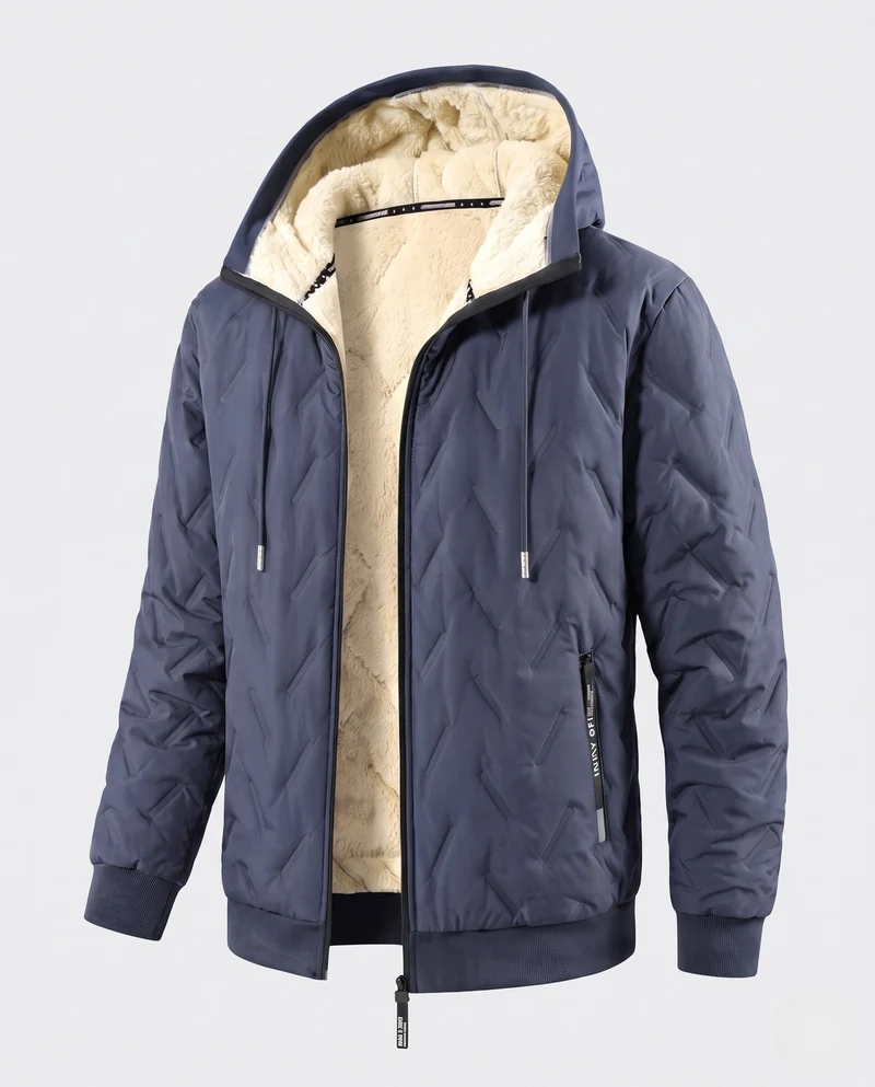 Herren gesteppte Kapuzenjacke Übergangsjacke mit Teddyfutter und winddichter Membran Nord Taschen