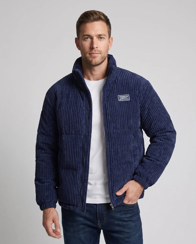 Herren gesteppte Kordfleecë Übergangsjacke mit thermischer Fütterung, hohem Stehkragen & Kordelzug Nord Taschen
