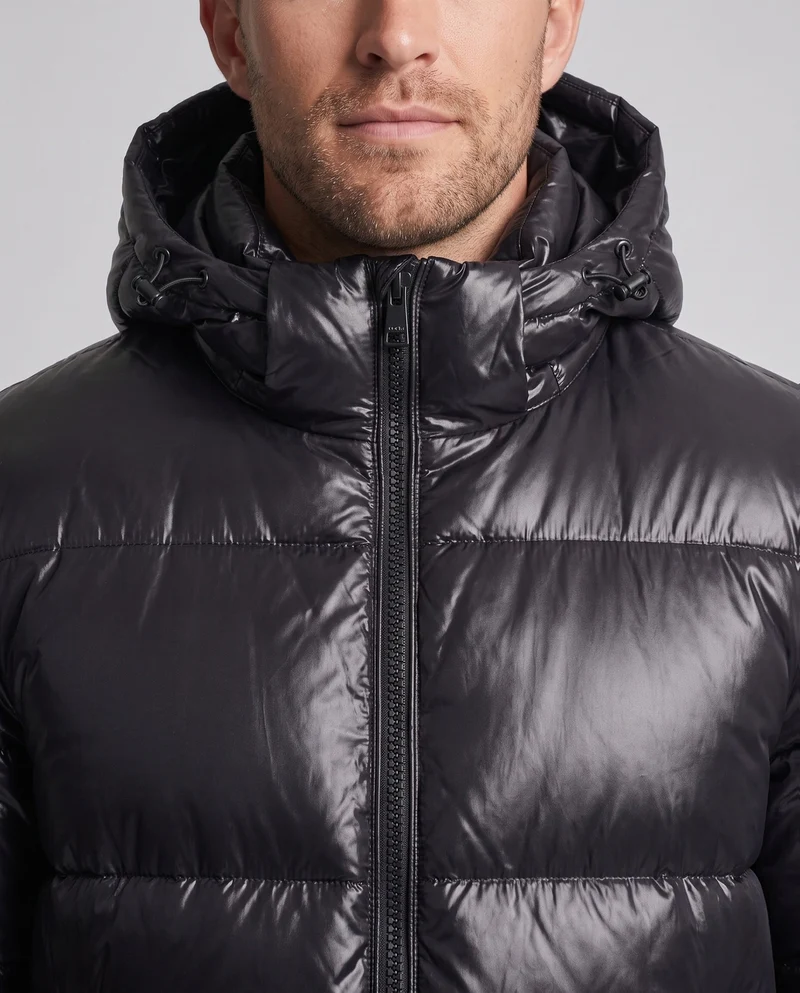 Herren glänzende gesteppte Winterjacke mit Kapuze, winddichte Außenhülle & Reißverschlusstaschen Nord Taschen