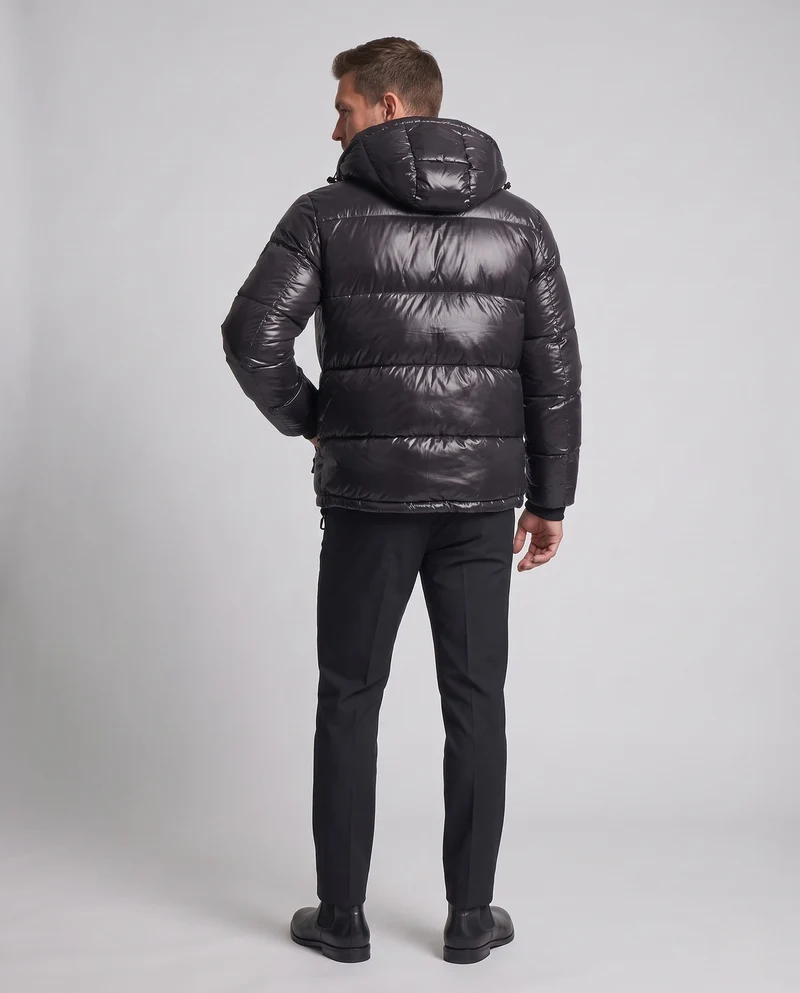 Herren glänzende gesteppte Winterjacke mit Kapuze, winddichte Außenhülle & Reißverschlusstaschen Nord Taschen