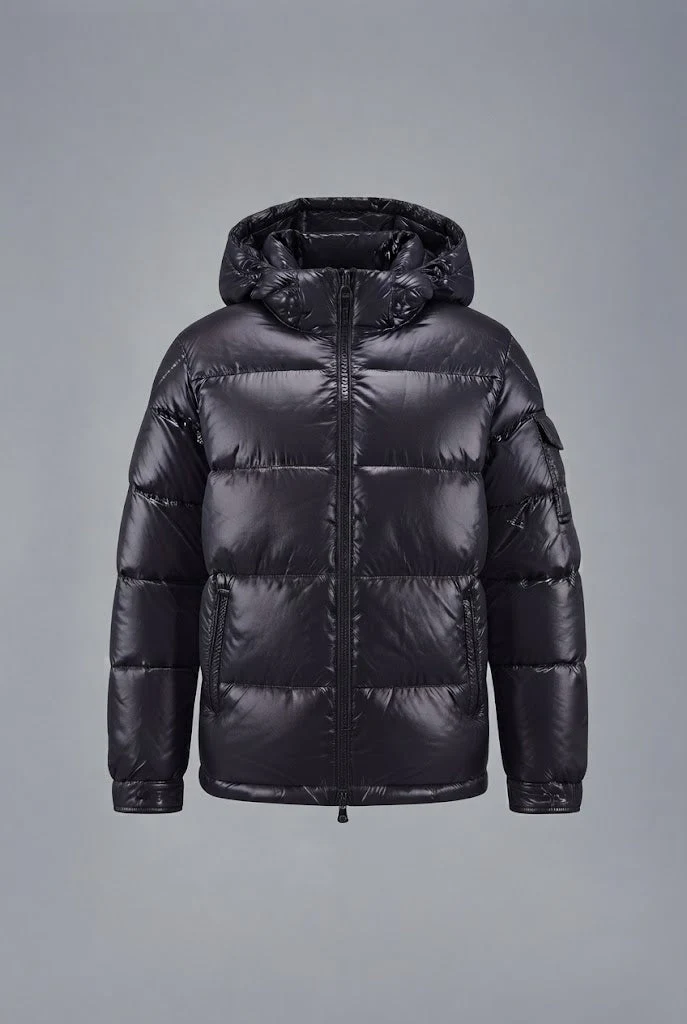 Herren glänzende gesteppte Winterjacke mit Kapuze, winddichte Außenhülle & Reißverschlusstaschen Nord Taschen