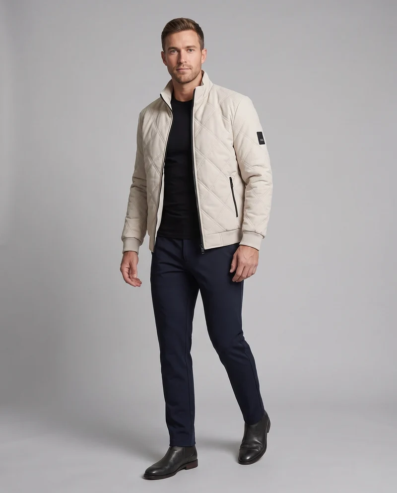 Herren gesteppte Winterjacke mit Teddyfutter, Stehkragen und Reißverschlusstaschen Nord Taschen
