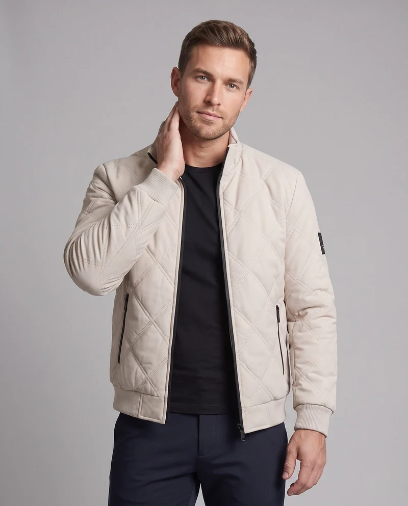 Herren gesteppte Winterjacke mit Teddyfutter, Stehkragen und Reißverschlusstaschen Nord Taschen