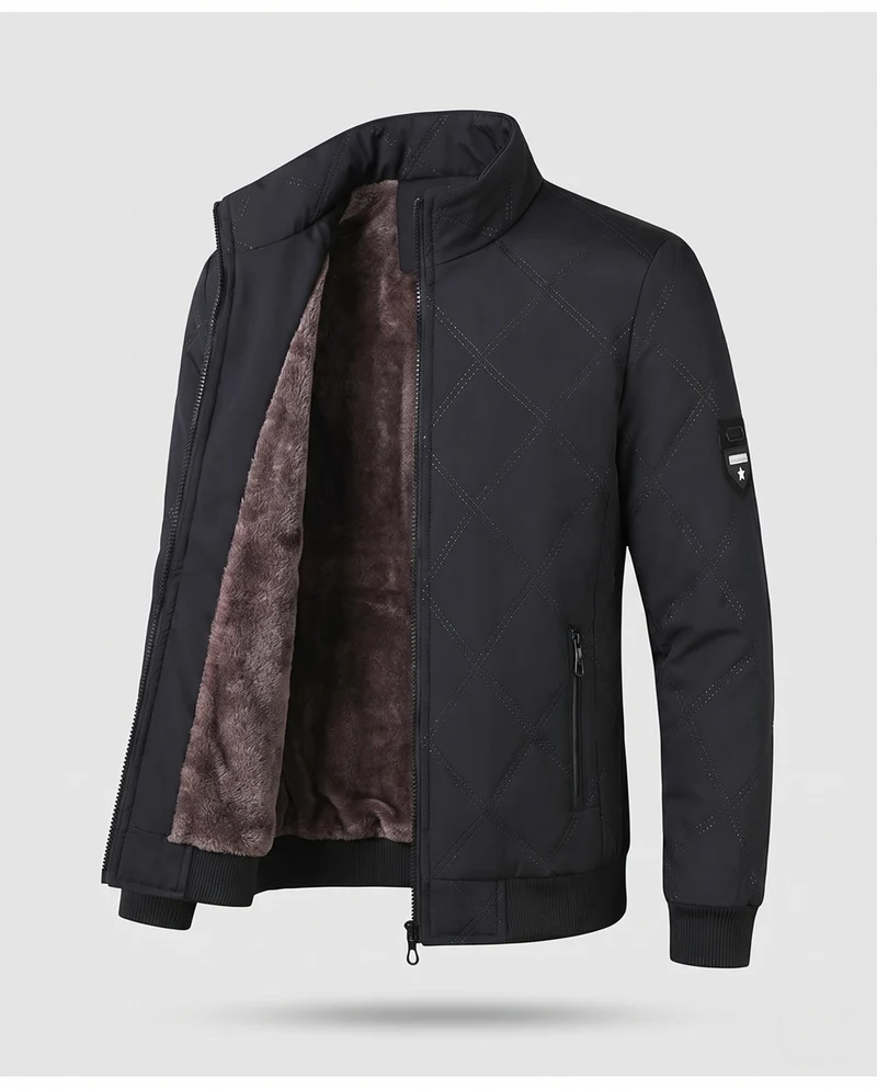 Herren gesteppte Winterjacke mit Teddyfutter, Stehkragen und Reißverschlusstaschen Nord Taschen
