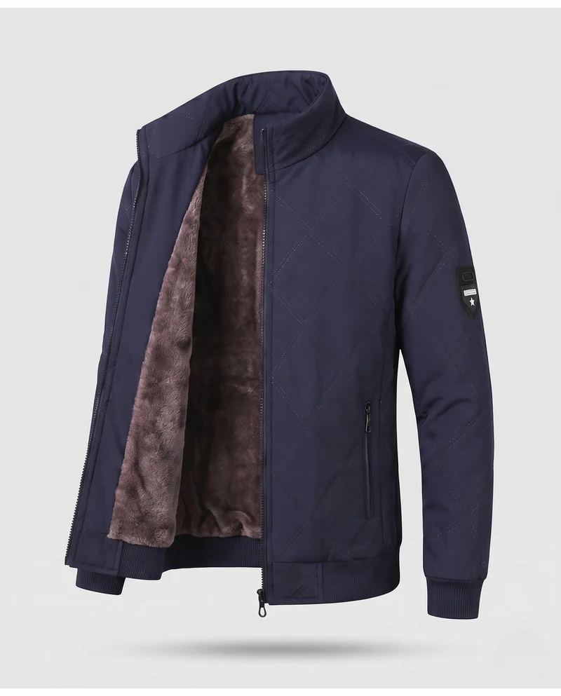 Herren gesteppte Winterjacke mit Teddyfutter, Stehkragen und Reißverschlusstaschen Nord Taschen