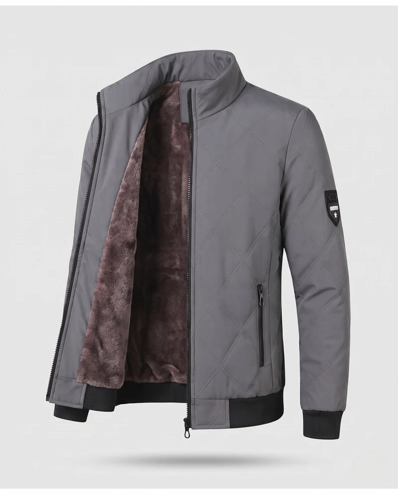 Herren gesteppte Winterjacke mit Teddyfutter, Stehkragen und Reißverschlusstaschen Nord Taschen
