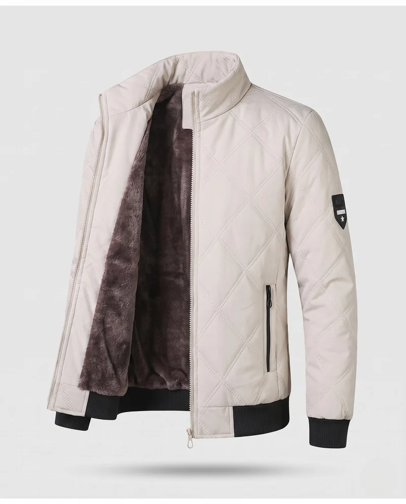 Herren gesteppte Winterjacke mit Teddyfutter, Stehkragen und Reißverschlusstaschen Nord Taschen