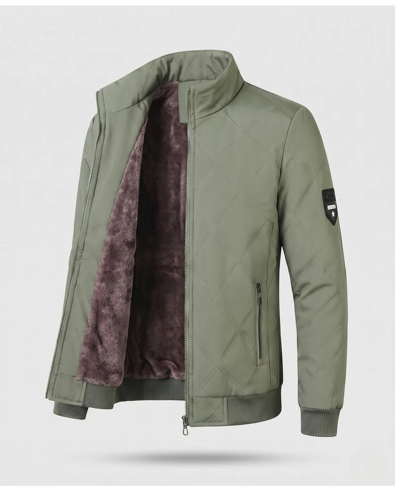 Herren gesteppte Winterjacke mit Teddyfutter, Stehkragen und Reißverschlusstaschen Nord Taschen