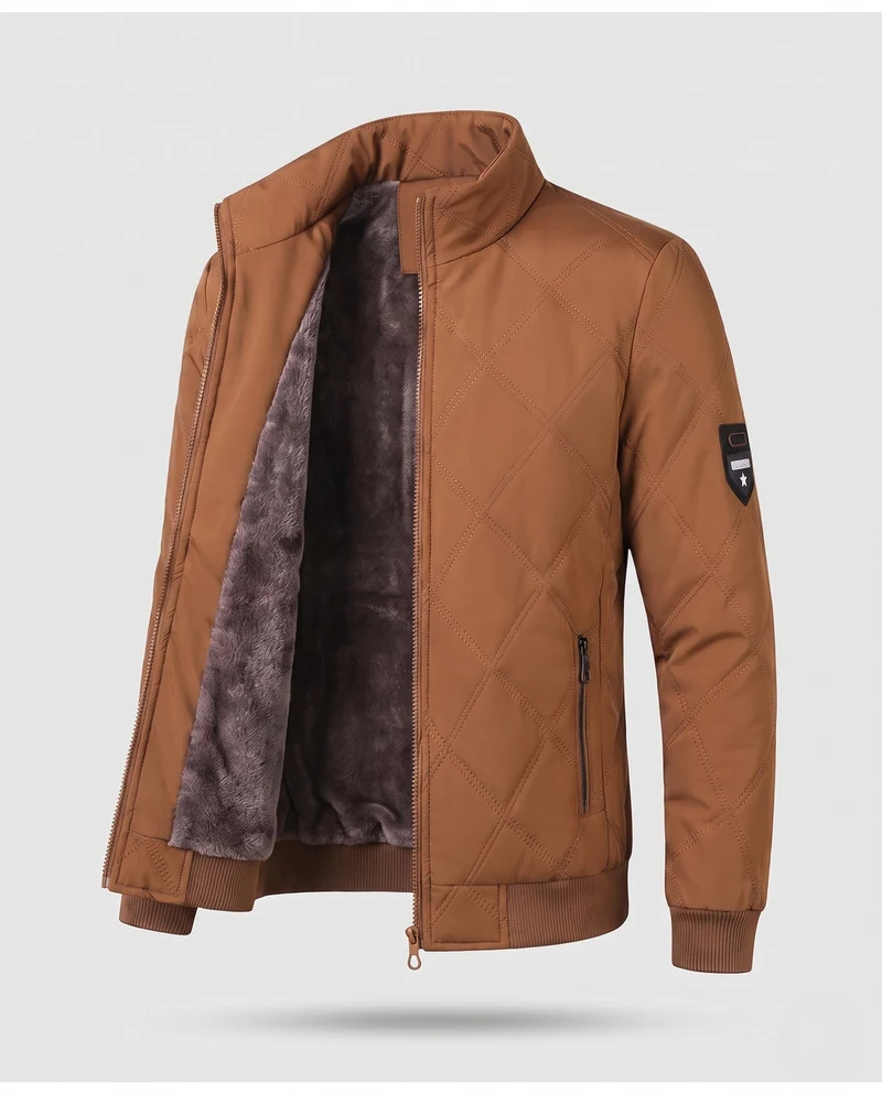 Herren gesteppte Winterjacke mit Teddyfutter, Stehkragen und Reißverschlusstaschen Nord Taschen