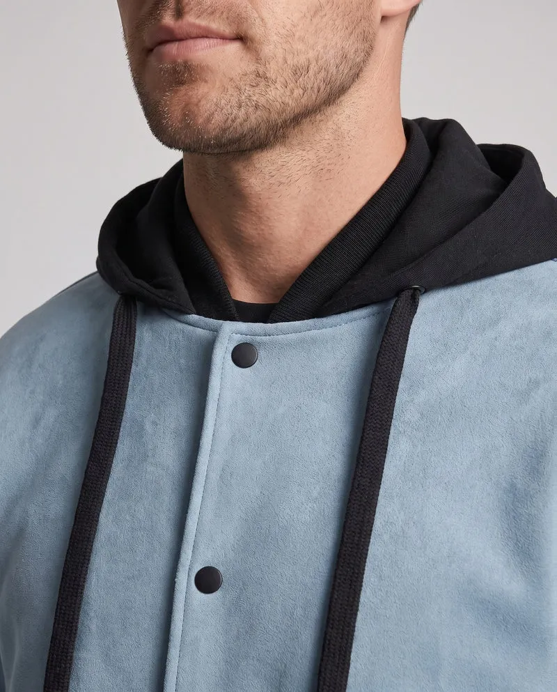 Herren Oversize Wildleder-Look Kapuzen Bomberjacke mit Druckknopf-Front & Rippbündchen Nord Taschen