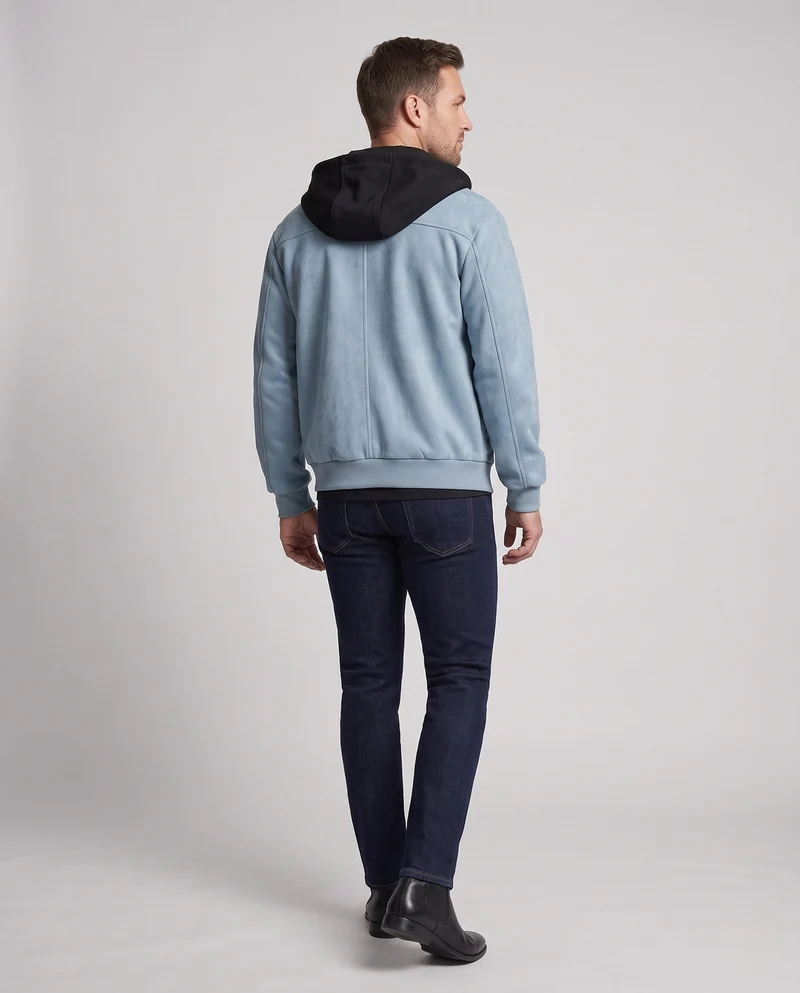 Herren Oversize Wildleder-Look Kapuzen Bomberjacke mit Druckknopf-Front & Rippbündchen Nord Taschen
