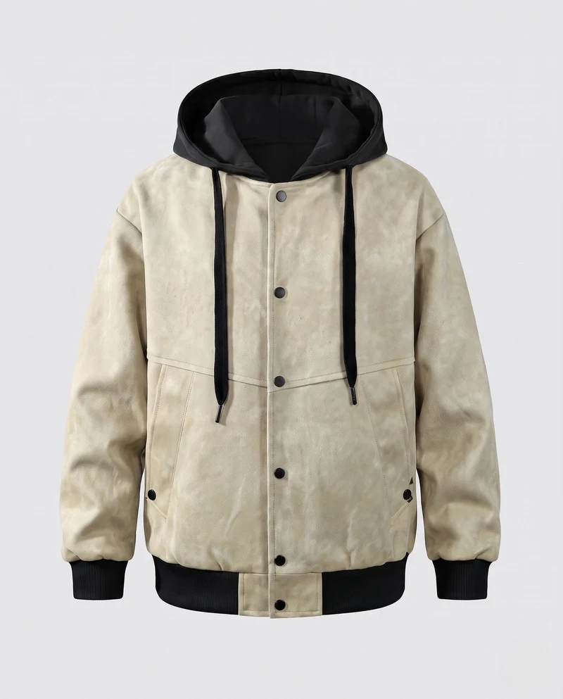 Herren Oversize Wildleder-Look Kapuzen Bomberjacke mit Druckknopf-Front & Rippbündchen Nord Taschen