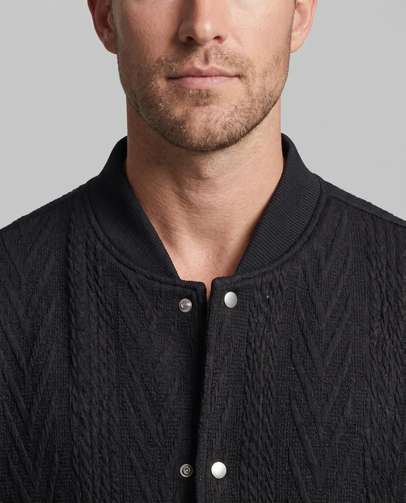 Herren Oversize Strukturierte Gestepptes Bomberjacke mit Kabelstrickmuster, Druckknopfverschluss und Rippbund Nord Taschen