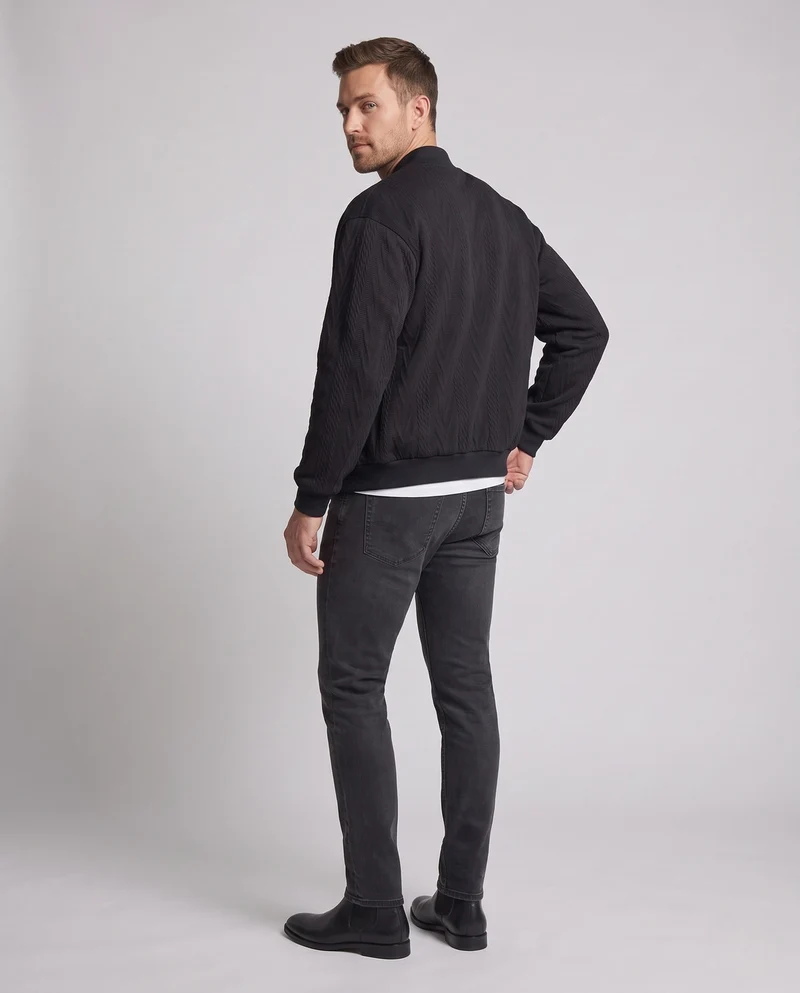 Herren Oversize Strukturierte Gestepptes Bomberjacke mit Kabelstrickmuster, Druckknopfverschluss und Rippbund Nord Taschen