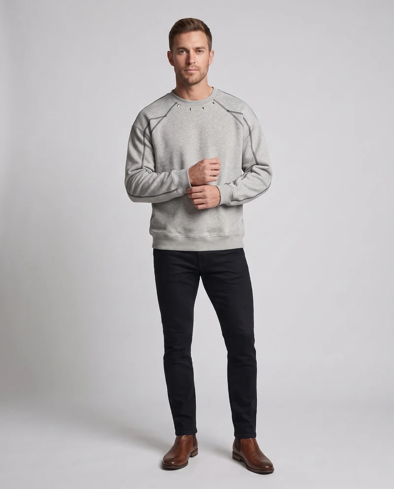 Herren Oversize Sweatshirt mit Kontrastnähten, Raglanärmeln und Rippbündchen Nord Taschen