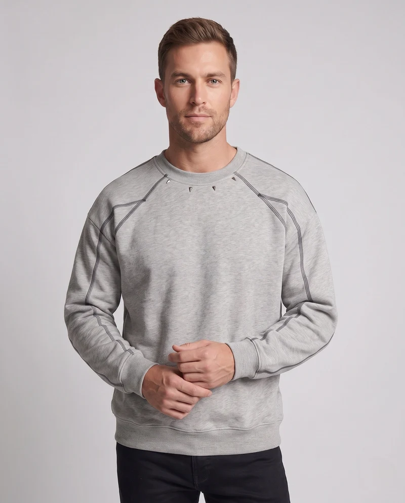 Herren Oversize Sweatshirt mit Kontrastnähten, Raglanärmeln und Rippbündchen Nord Taschen