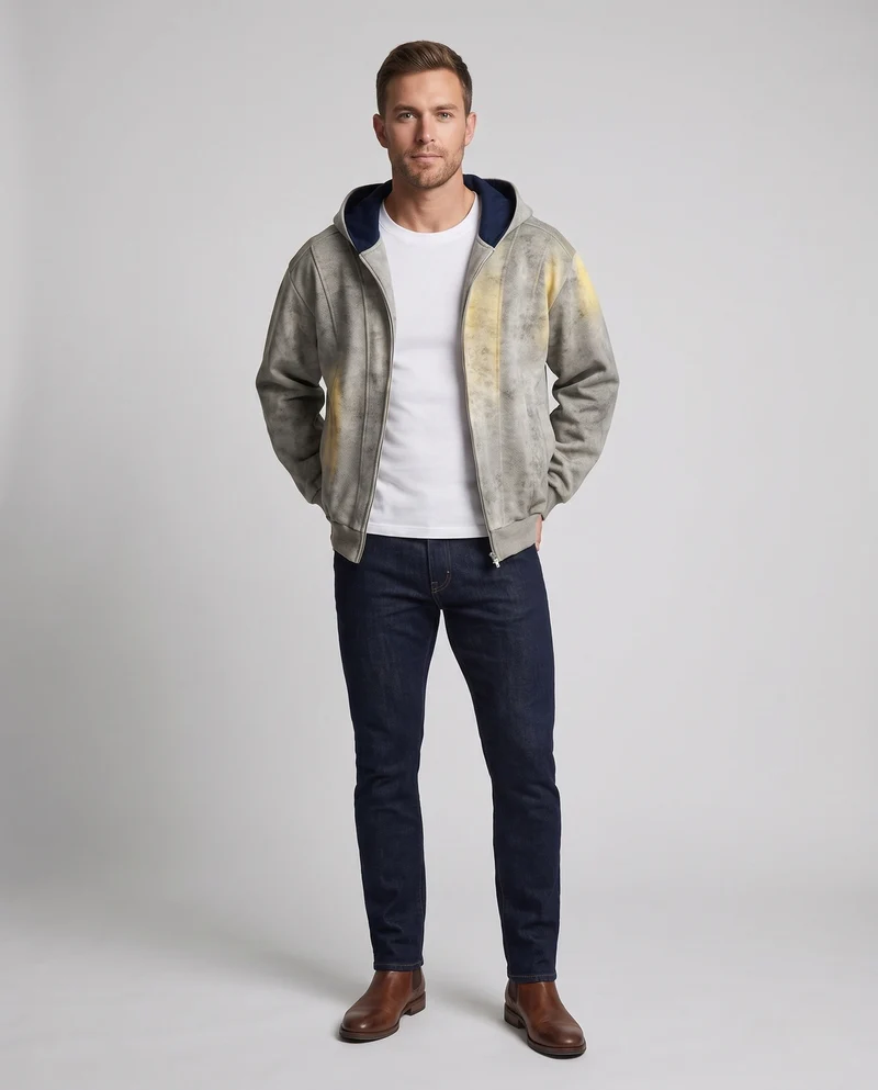 Herren Oversize Wildleder-Look Kapuzen-Bomberjacke mit Vollreißverschluss und seitlichen Taschen Nord Taschen